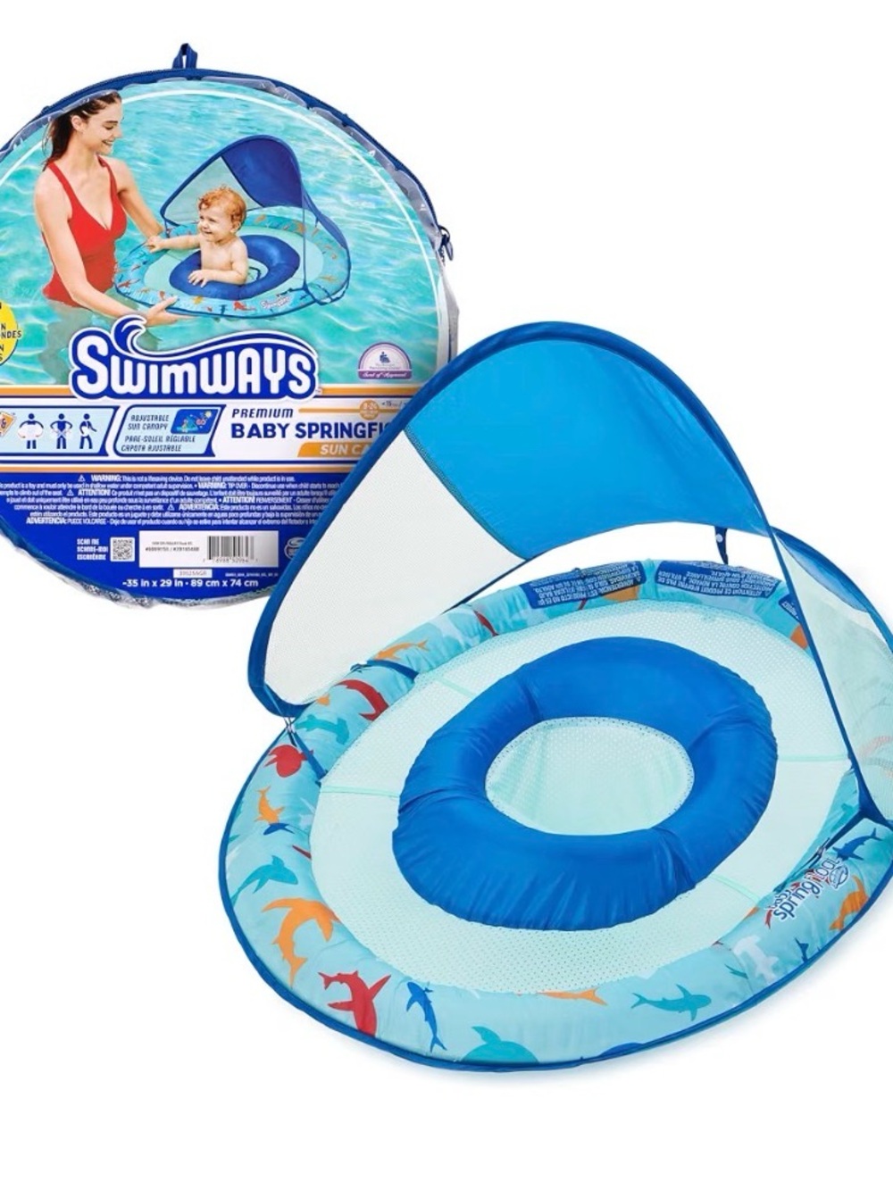 SwimWays Baby Spring Float with Sun Canopy - Blue Shark Print